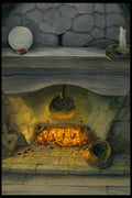 193036 Fireside Scene And Cooking Pots A4 Photo Print