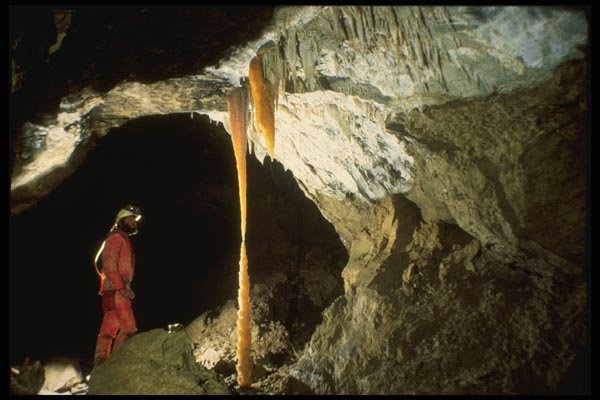 194001 Cave With Orange Column (iron Impurities), Swiss Alps A4 Photo Print