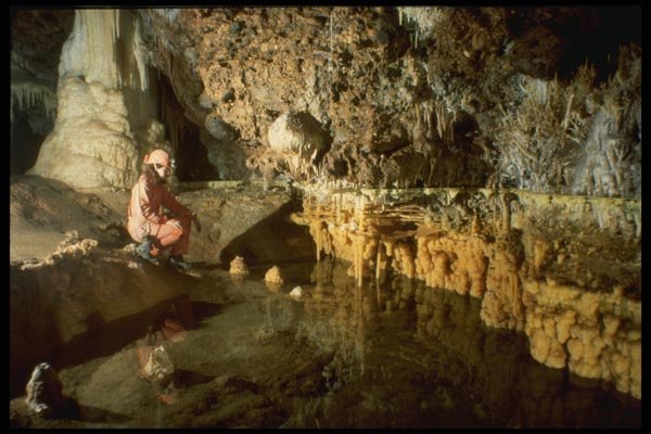 194005 Lake And Tiered shelfstone In Conglomerate Cave, Spain A4 Photo Print