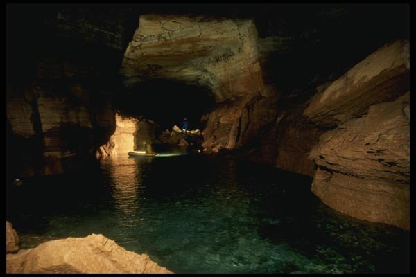 194024 Rafting An Underground Lake In A Grand Canyon Cave A4 Photo Print
