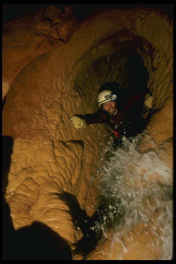 194025 Climbing Up Through A Waterfall In Mexico's Cueva De Infiernillo A4 Photo Print