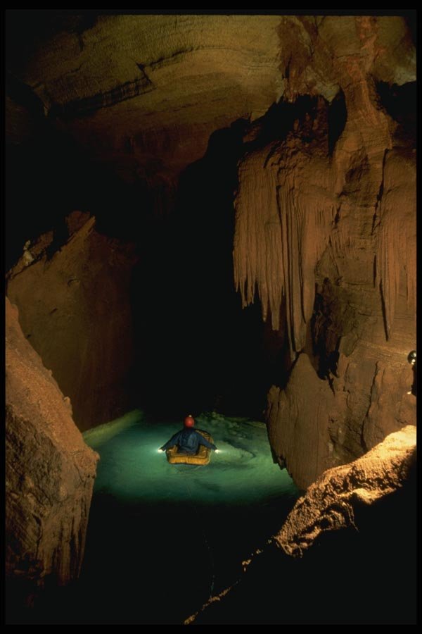 194029 Rafting An Underground Lake In A Grand Canyon Cave A4 Photo Print