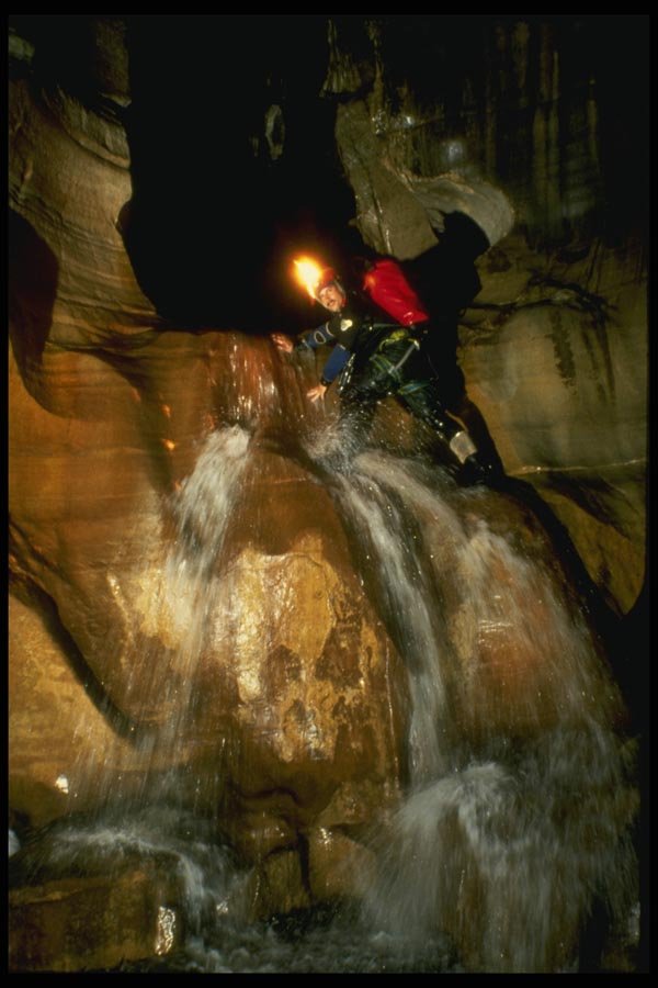 194037 Climbing A Waterfall In Mexico's Cueva Del Chorreadro A4 Photo Print