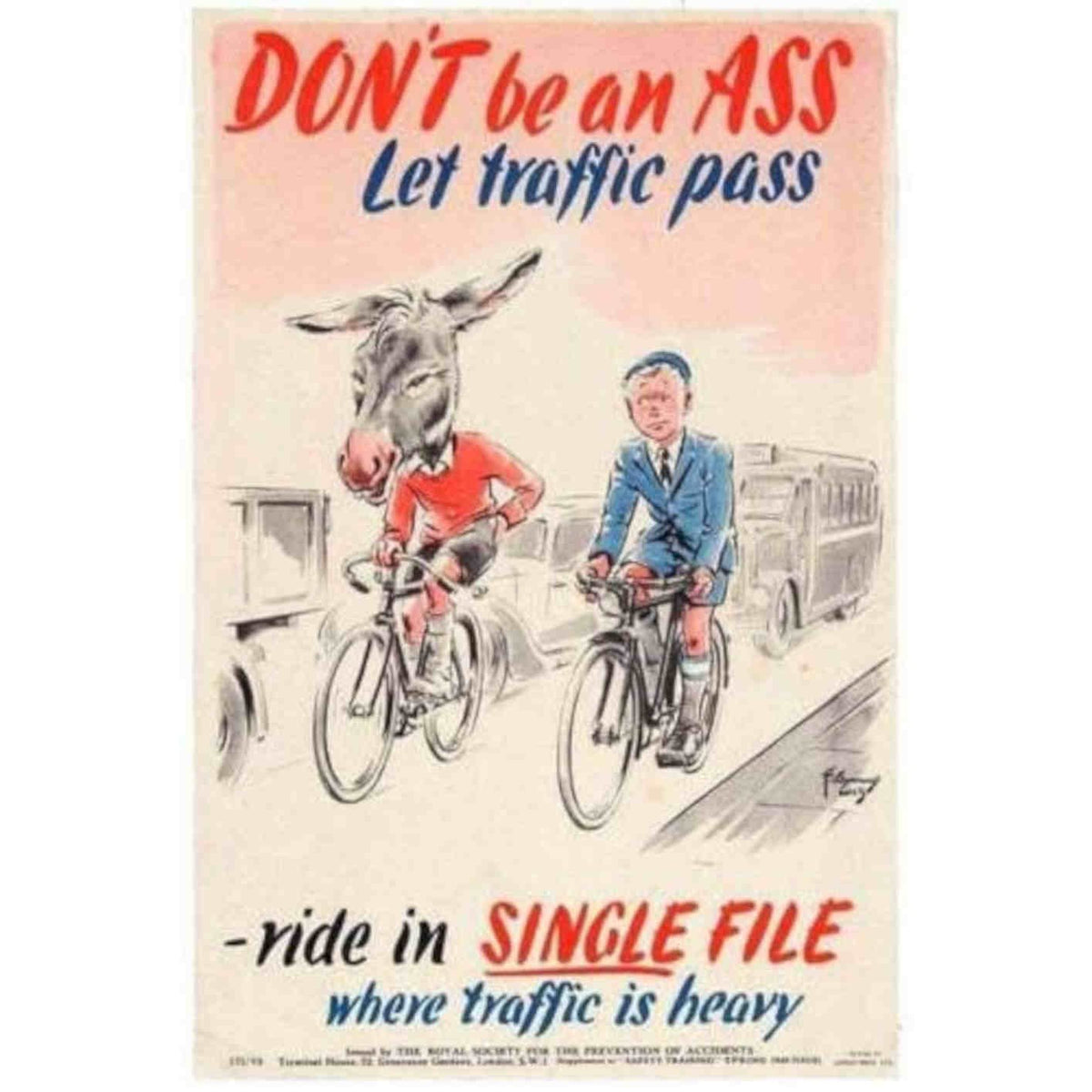1940s British Cycling Safety Art Vintage Retro Advert Poster A4 Photo Print