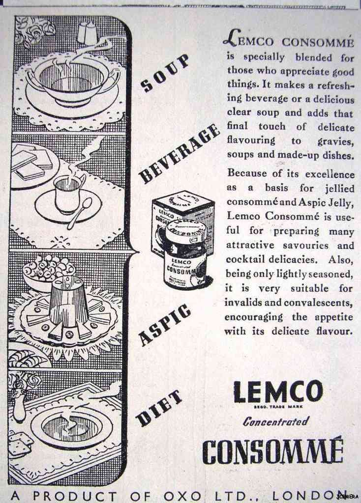 1949 Oxo Lemco Concentrated Consomme Vintage Advert A4 Photo Print