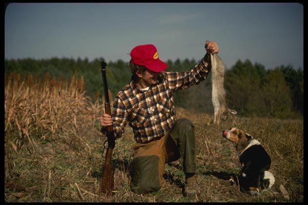 195009 Successful Rabbit Hunter And Beagle A4 Photo Print