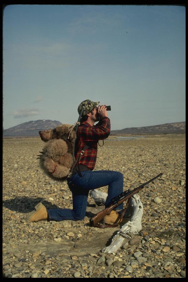 195035 Happy Hunter With Alaskan Brown Bear A4 Photo Print