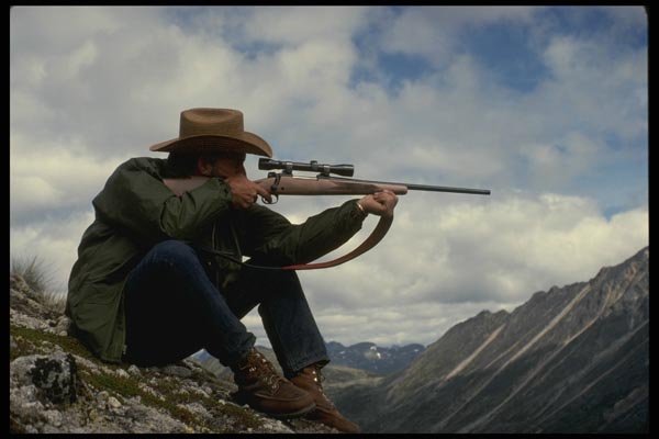 195081 Mountain Hunter Aims At Game Across Canyon A4 Photo Print