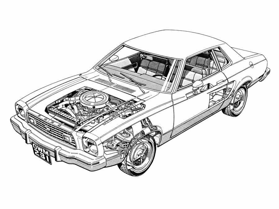 1974 Ford Mustang II cutaway A4 Photo Print