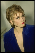 198009 Short Sassy Blond With Blue Velvet A4 Photo Print