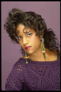 198010 Black Model In Lavender Sweater, Day Look, Up Style A4 Photo Print