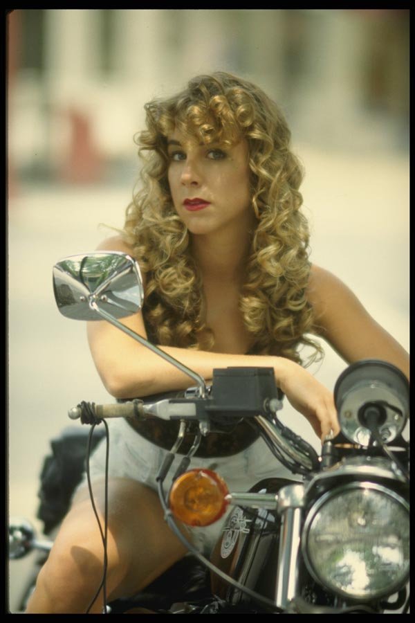 198051 Blonde Biker, Casual Attire Model, On Motorcycle A4 Photo Print