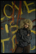 198085 Curly Blonde Hair Against Graffiti Wall A4 Photo Print
