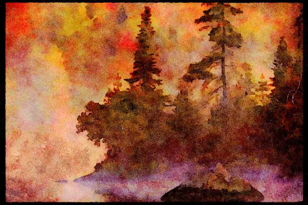 199023 Morning Mist, Lake Manitou, Quebec A4 Limited Edition Watercolour Print