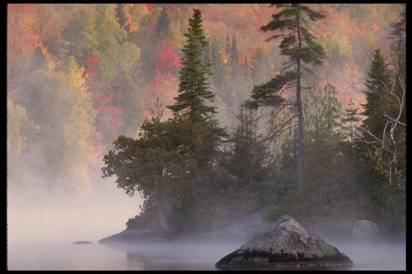 199023 Morning Mist, Lake Manitou, Quebec A4 Photo Print
