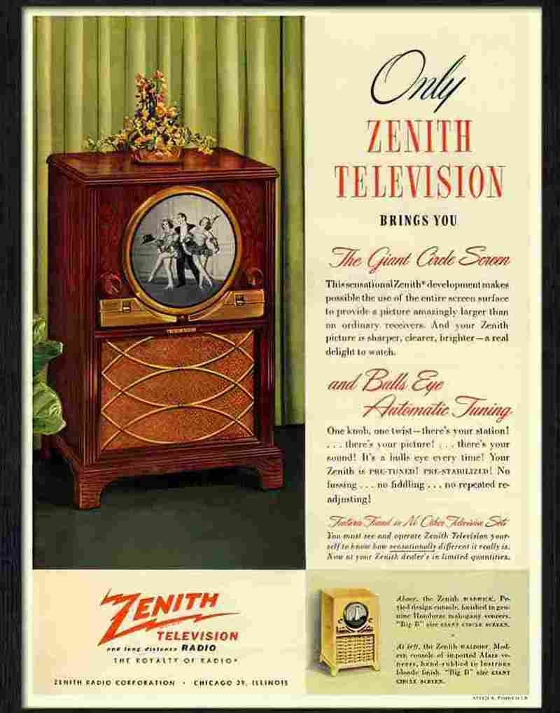 1K zenith television 1940s Advert A4 Photo Print