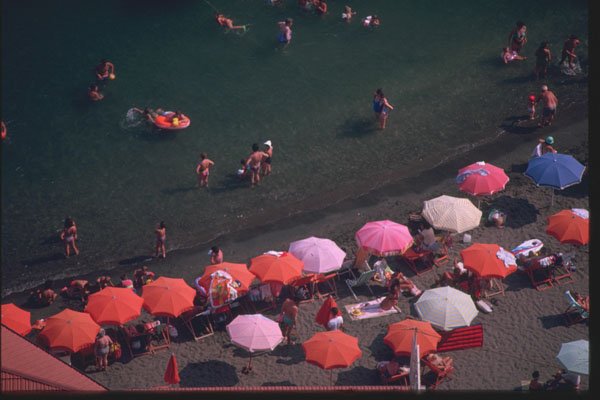 204067 Umbrella's Along Sorrento's Volcanic Beaches A4 Photo Print