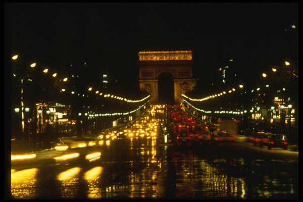 205021 Champs Elysses Night View A4 Photo Print