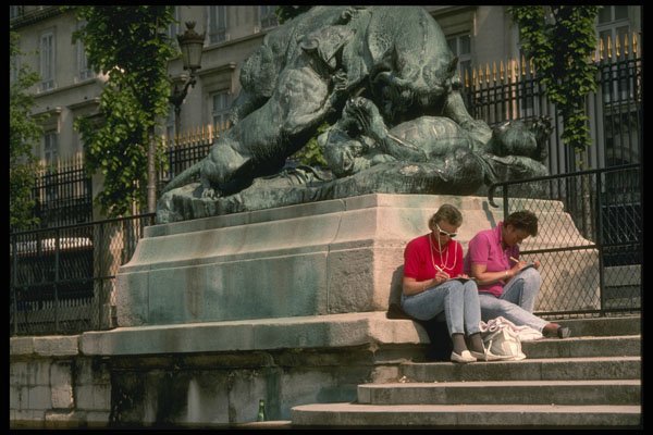 205042 Tourists Beneath Tuileries Garden Statuary A4 Photo Print