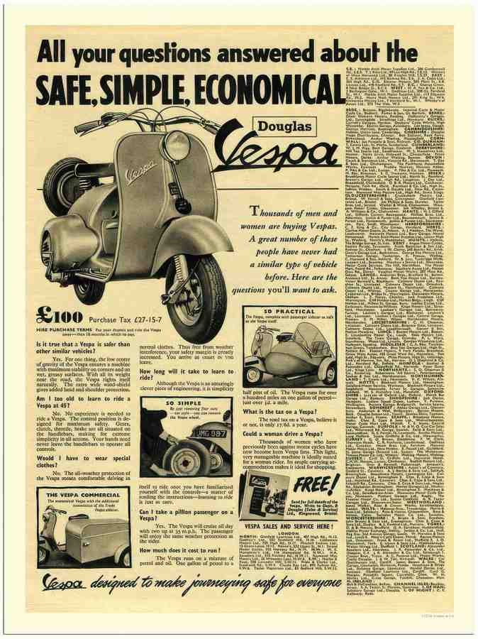206 vespa scooter advert 1950s 2 Vintage Advert A4 Photo Print