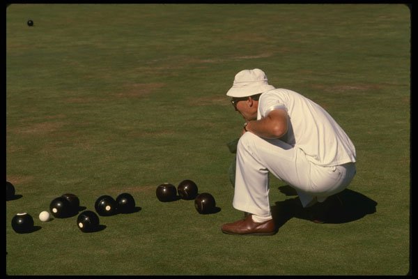 206089 Watching Teammate's Shot, Lawn Bowling A4 Photo Print