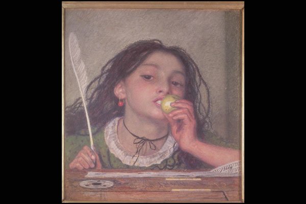 211008 Girl With Apple At School Desk , England A4 Photo Print