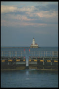 212035 Chicago River Harbor Locks And Lighthouse A4 Photo Print
