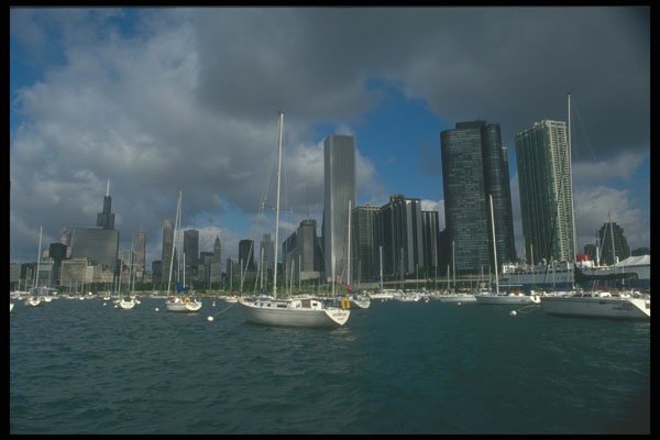 212058 Chicago Skyline From Lake Michigan A4 Photo Print