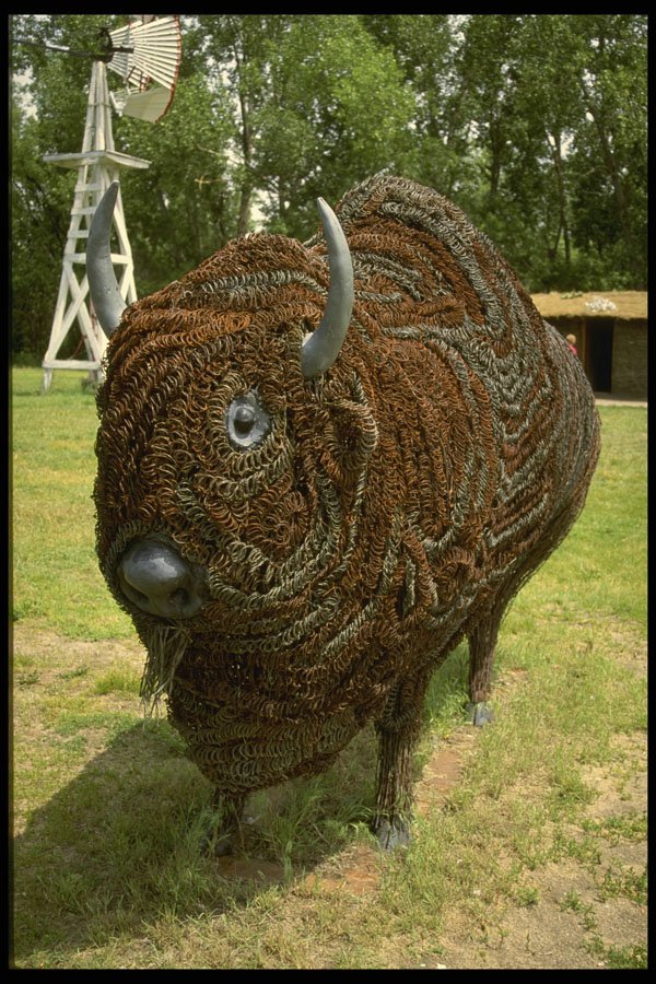 216028 Barbed Wire Buffalo Sculpture, Gothenburg, Nebraska A4 Photo Print