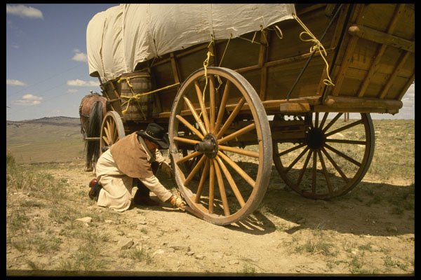 216071 Preparing Rear Wagon Wheels For A Steep Descent A4 Photo Print