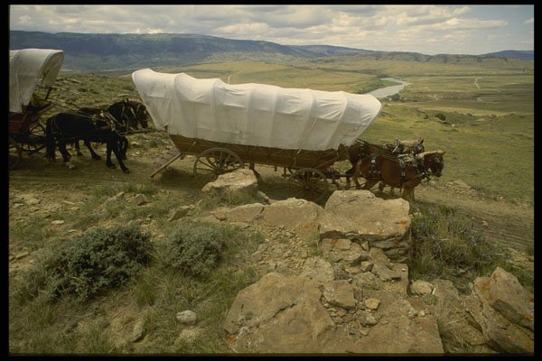 216072 Downhill Descent Of Conestoga Wagon Train A4 Photo Print