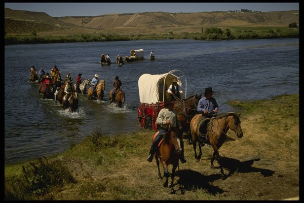 216088 A Successful Crossing By Horses, Oxen, Wagons And Riders A4 Photo Print