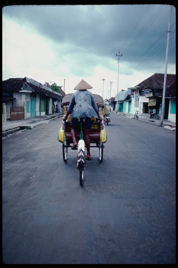 217032 Yogyakarta, A Becak On A Quiet Street A4 Photo Print
