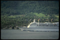 219000 Cruise Ship Passes By Coastal Village A4 Photo Print