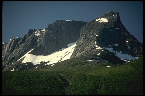 219007 Jagged Coastal Peaks, Snow capped In Summer A4 Photo Print