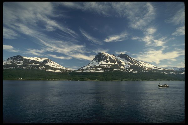 219014 Snow capped Mountains Rise Up From The Shoreline A4 Photo Print