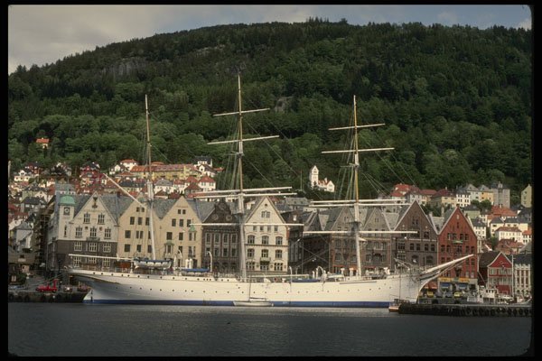 219022 Bergen Harbor With A Clipper Ship In Port A4 Photo Print