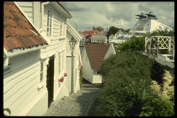 219058 Quaint, Cobble stoned Stavanger Old Town A4 Photo Print