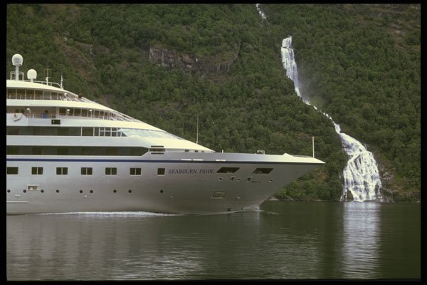 219068 Cruiseship Passes By A Fjord's Waterfall A4 Photo Print