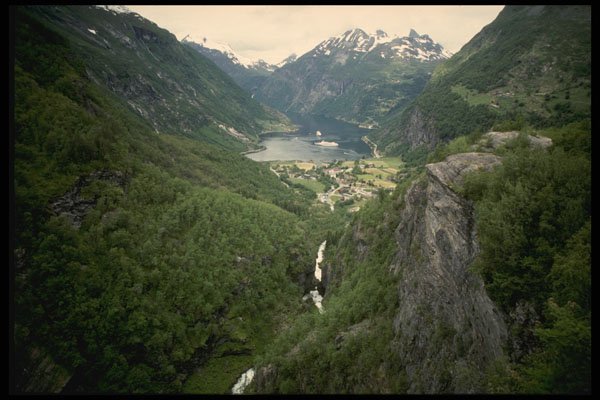 219077 Mountain top View, Geiranger Fjord A4 Photo Print