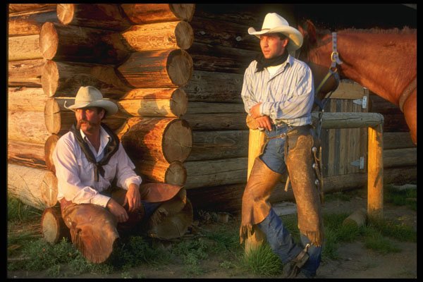 220034 Cowboys Enjoying Break At Sunset A4 Photo Print