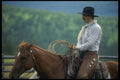 220040 Cowboy Preparing Rope For Next Calf In Branding Corral A4 Photo Print