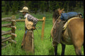 220060 Cowboy Preparing To Mount A4 Photo Print