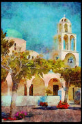 227003 Church Square, Oia, Island Of Santorini A4 Limited Edition Watercolour Print