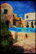 227061 Small Hotel, Island Of Santorini A4 Limited Edition Watercolour Print