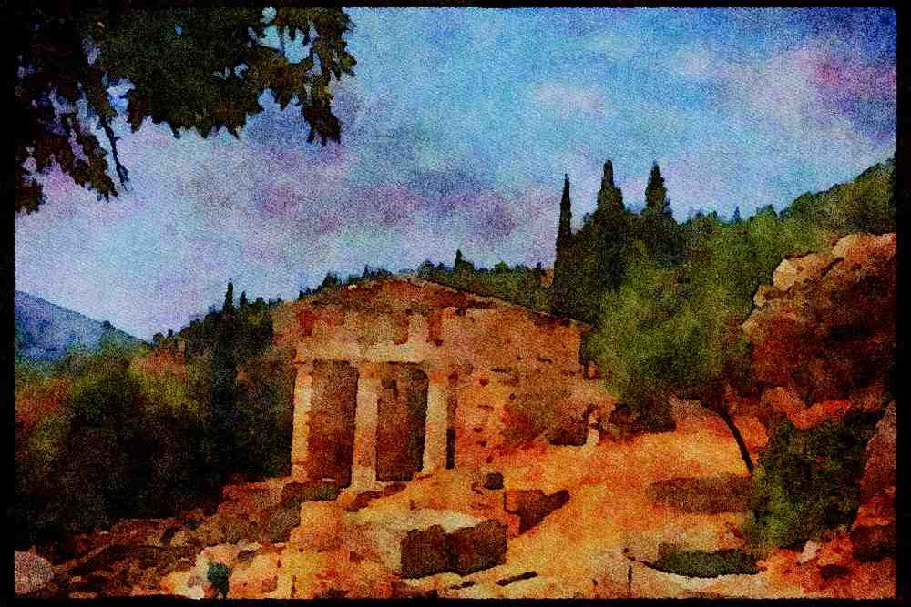 227064 Treasury Of The Athenians, Delphi A4 Limited Edition Watercolour Print