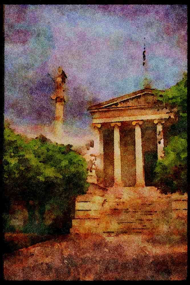 227071 Library, Athens A4 Limited Edition Watercolour Print