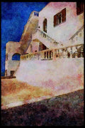 227090 Thira, Island Of Santorini A4 Limited Edition Watercolour Print