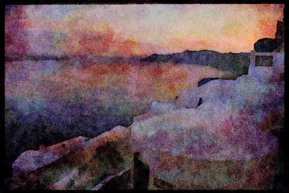227097 Sunset, Island Of Santorini A4 Limited Edition Watercolour Print
