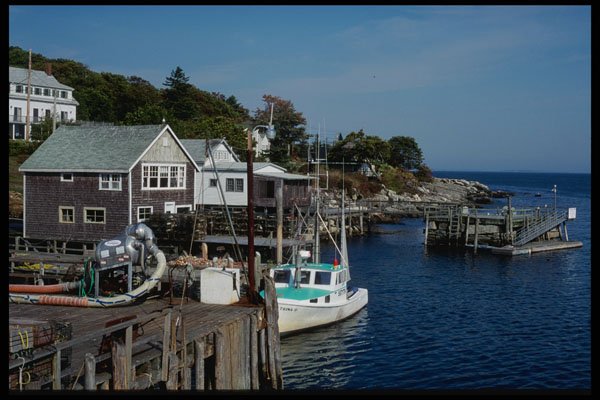 228028 Piers, Houses And Boats, New Harbor A4 Photo Print